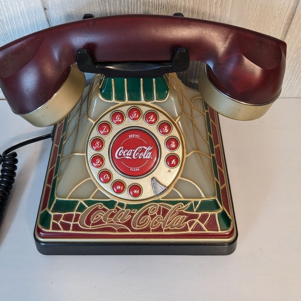 Coca-Cola Push Button Telephone Reproduction Stained Glass Design Untested EUC